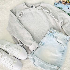 Ruffle Trim Sweatshirt Grey